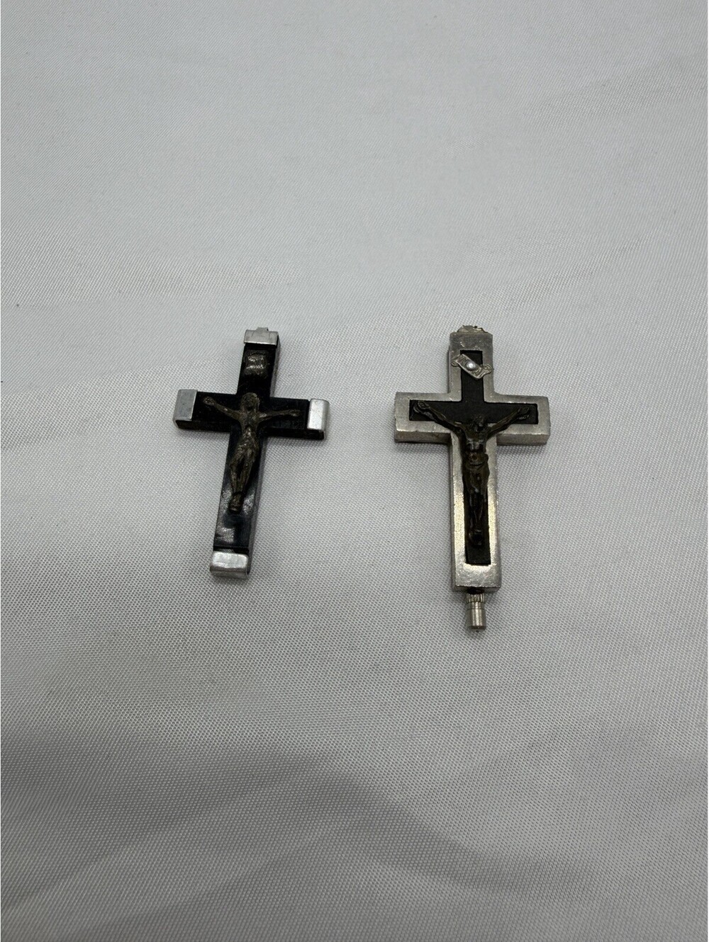 Italy Reliquary Hinged Cross Relic Rome Saints Black & Silver-Tone Crucifix